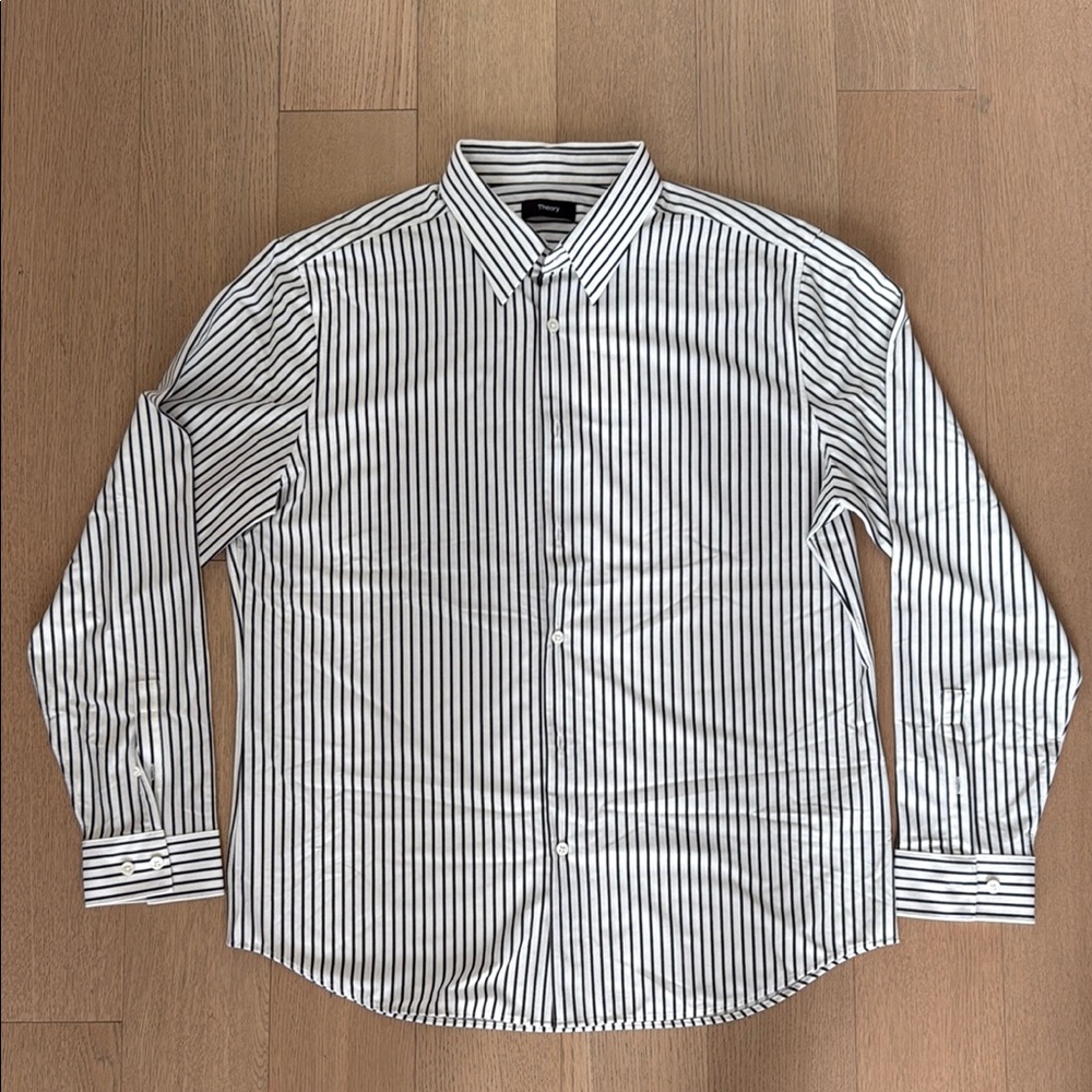 Theory Navy and White Striped Structure Knit Men's Shirt Size XL New With Tags